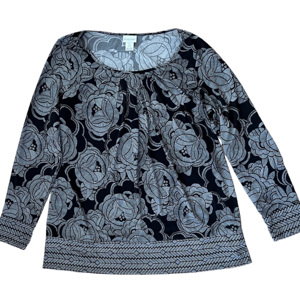 Motherhood Size L Black & White Flower Print Long Sleeve Maternity Top EUC
